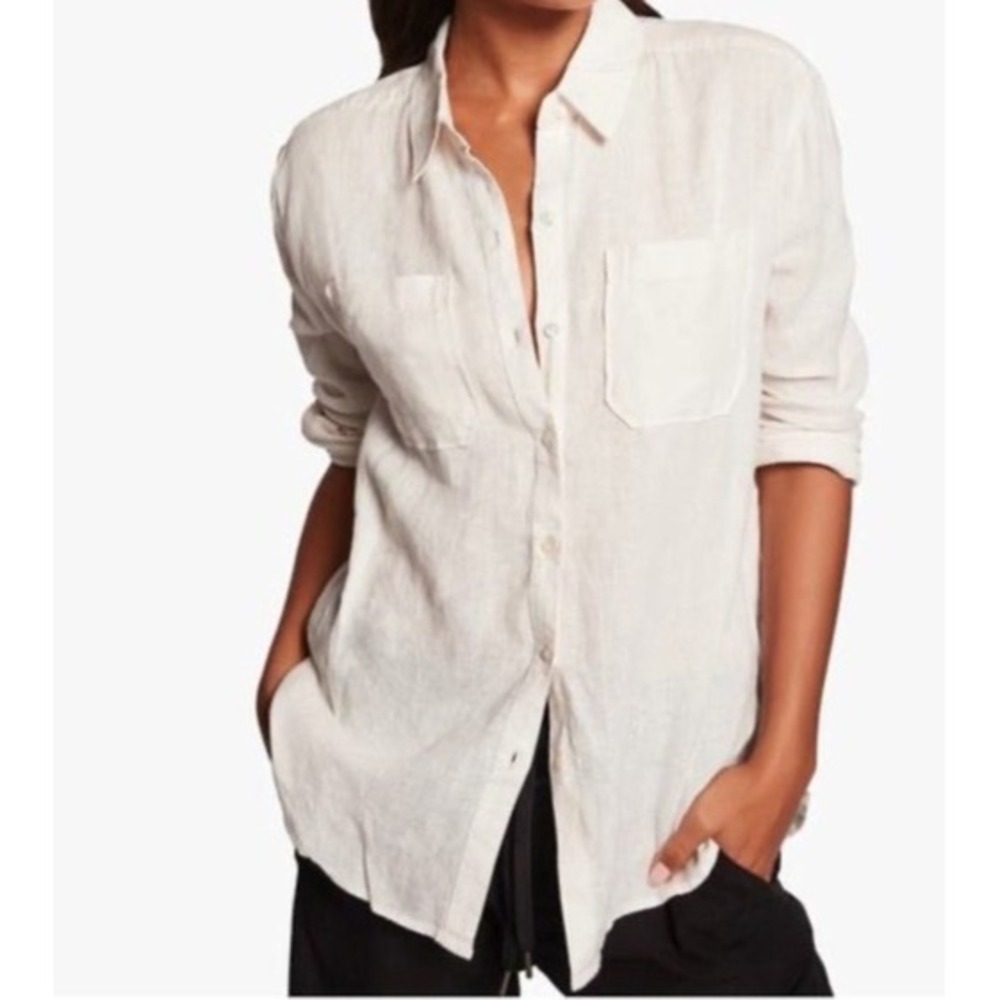 Peruvian Connection Linen Blouse Top Shirt Womens Size 6 Off White Shirt